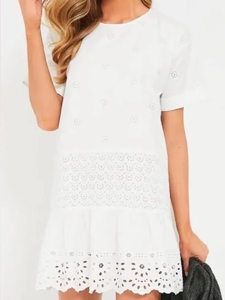 Sea Ny White Elysse Embroidered Tunic Dress Size M!